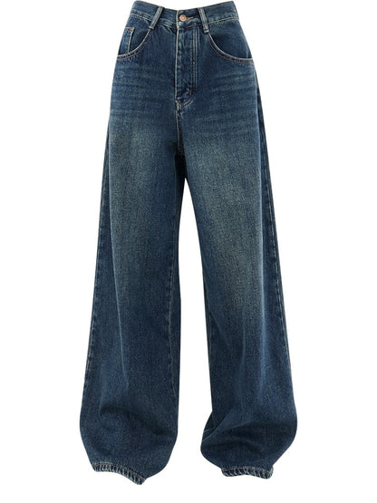 ABWEAR Early Spring American Retro Dark Wide Leg Straight Jeans Women's 2024 New Loose Floor-Mopping Pants