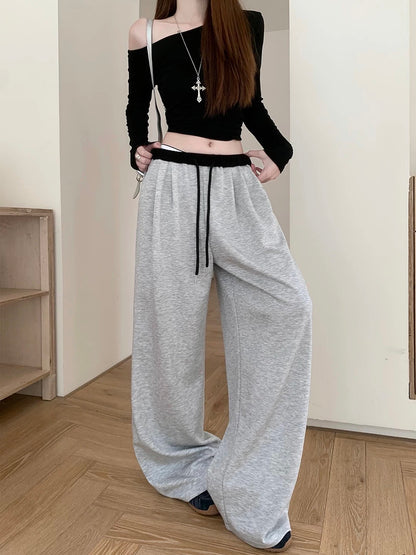 Kumikumi lazy style waistband drawstring drape casual pants women's autumn versatile loose wide-leg pants trousers