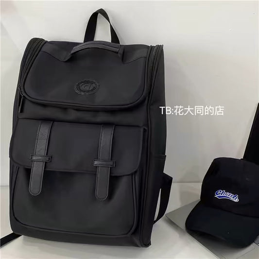 School bag large capacity backpack men's trendy brand casual versatile junior high school student travel black water-repellent computer bag