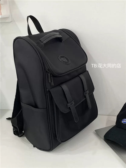 School bag large capacity backpack men's trendy brand casual versatile junior high school student travel black water-repellent computer bag