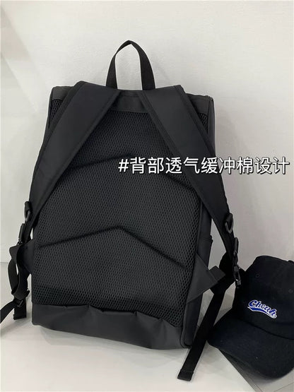 School bag large capacity backpack men's trendy brand casual versatile junior high school student travel black water-repellent computer bag