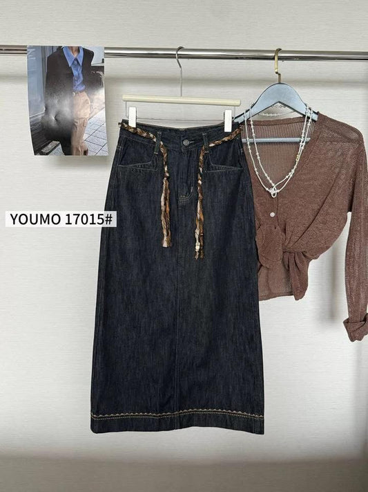 【Benefits】Suxinlan YOUMO Autumn Retro Slit Slim Midi-Length A-Line Skirt Female 17015