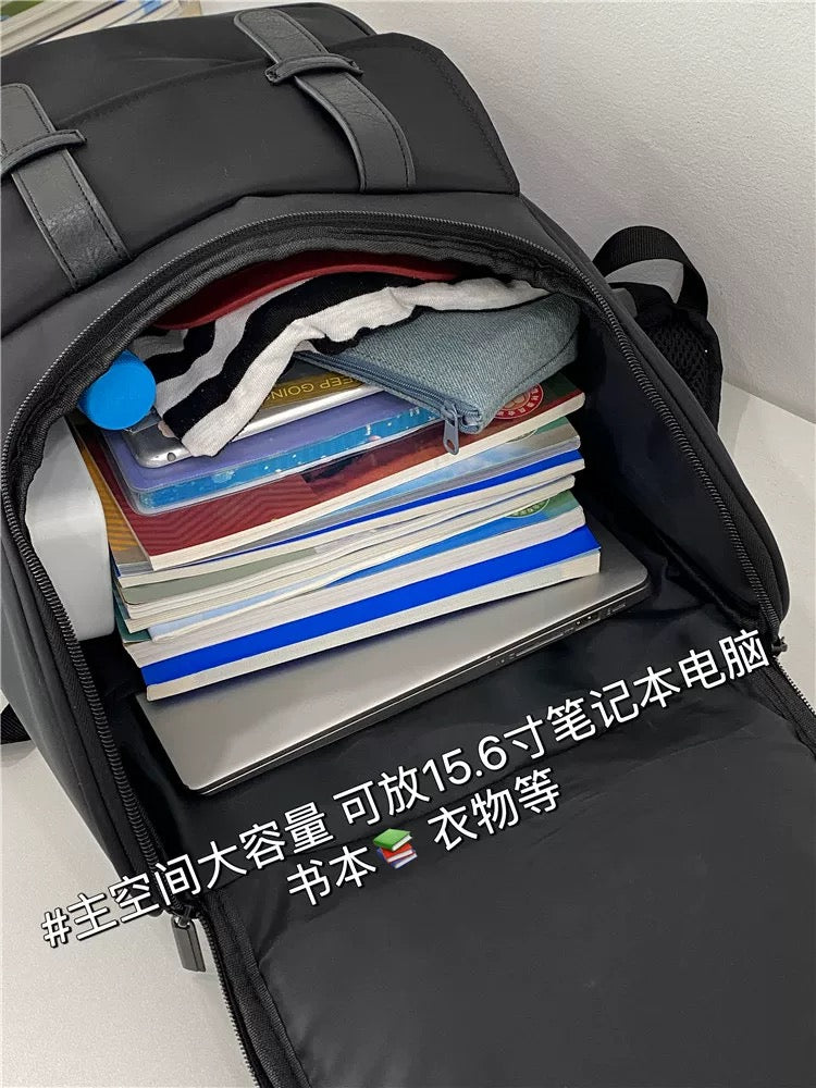 School bag large capacity backpack men's trendy brand casual versatile junior high school student travel black water-repellent computer bag