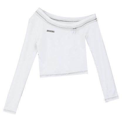 ABWEAR spring and autumn new long-sleeved T-shirt, slim short vest, irregular sexy off-shoulder design top for women