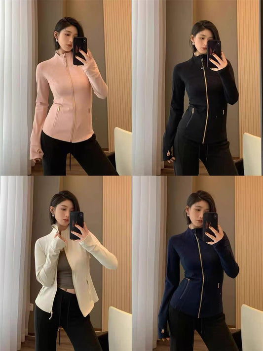 L*U same style yoga clothes stand collar jacket small waist slim spring elastic sports fitness jacket casual women's wear