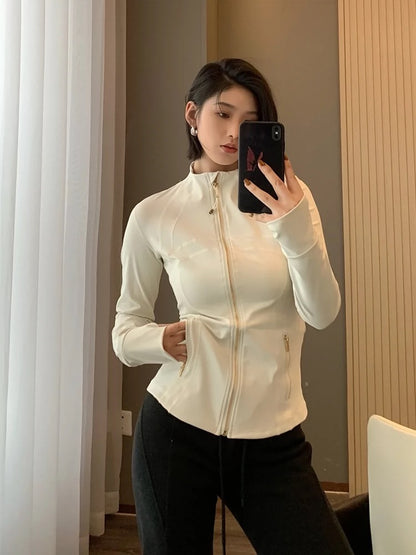 L*U same style yoga clothes stand collar jacket small waist slim spring elastic sports fitness jacket casual women's wear