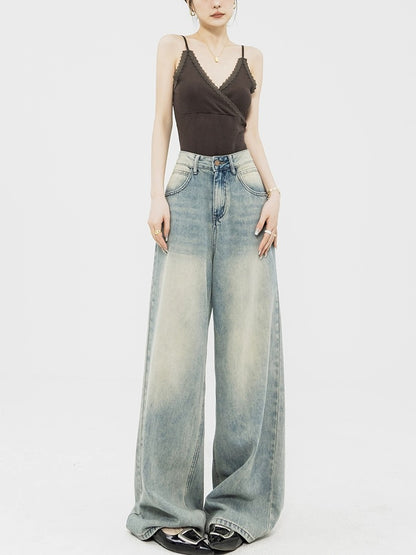 ABWEAR original 2024 new spring and autumn retro wide-leg jeans for women slimming loose floor-length straight pants
