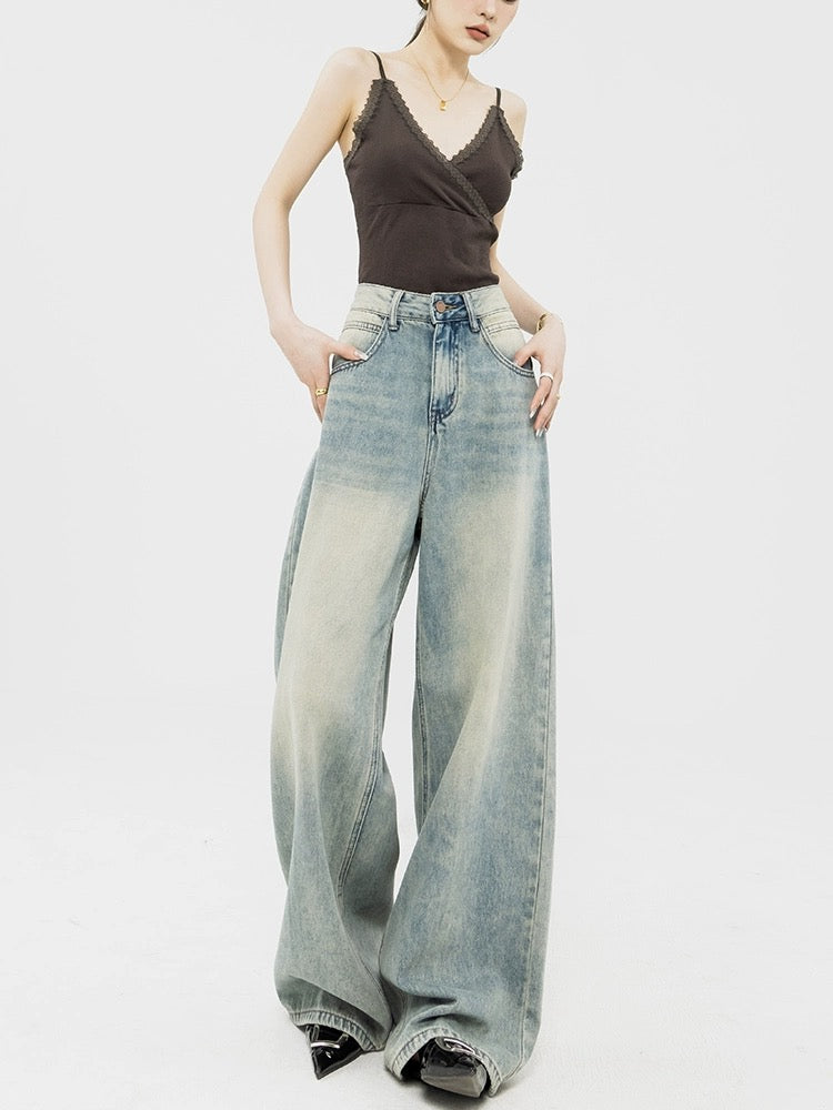 ABWEAR original 2024 new spring and autumn retro wide-leg jeans for women slimming loose floor-length straight pants