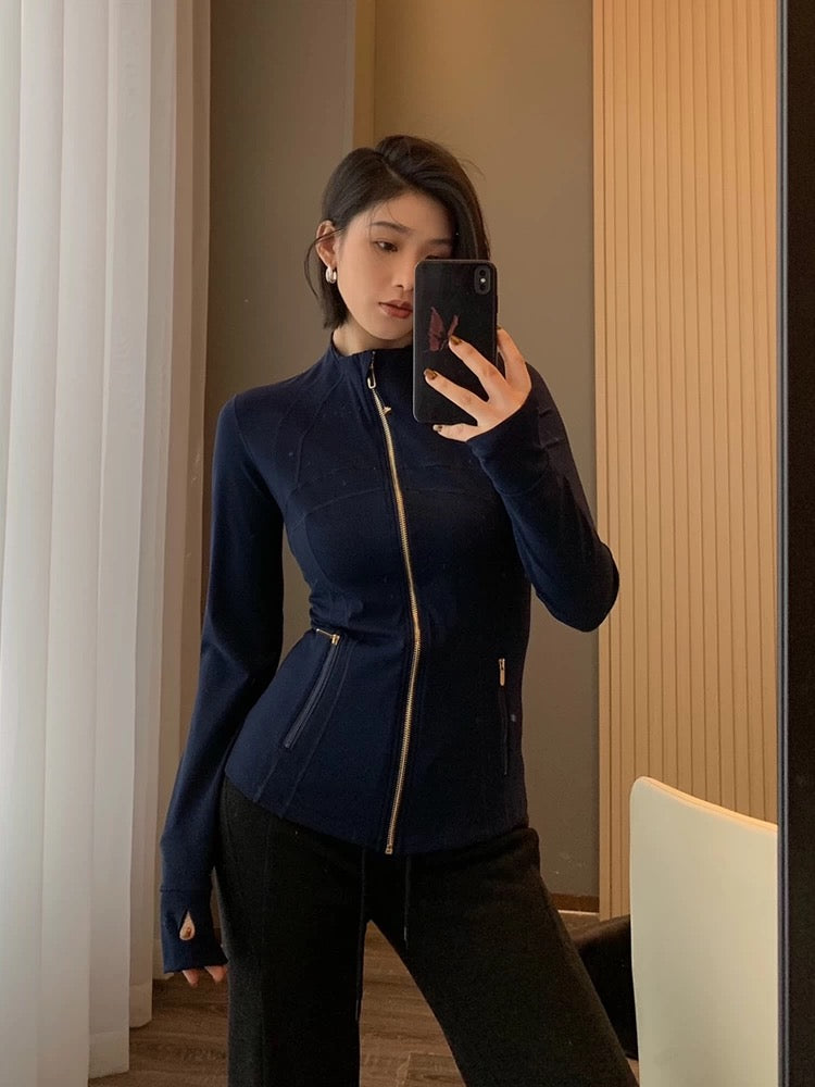 L*U same style yoga clothes stand collar jacket small waist slim spring elastic sports fitness jacket casual women's wear