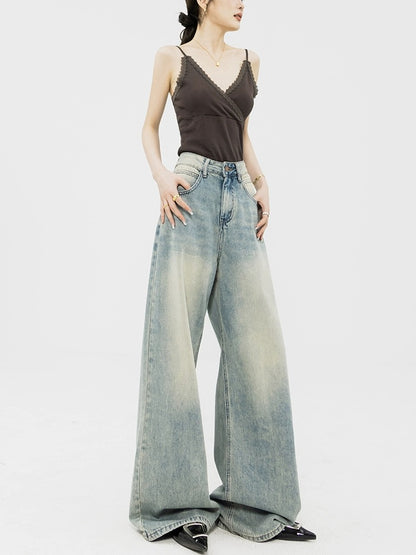 ABWEAR original 2024 new spring and autumn retro wide-leg jeans for women slimming loose floor-length straight pants