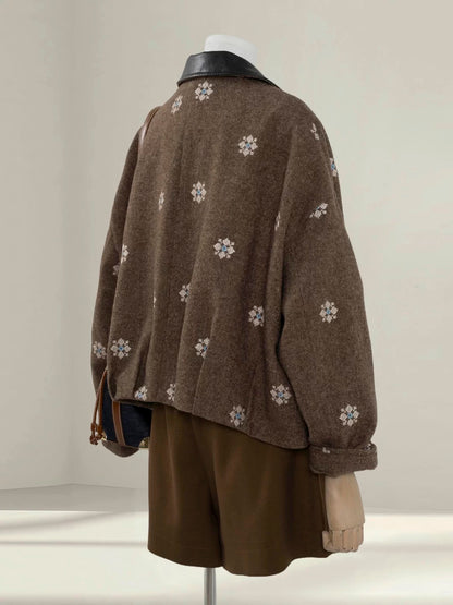 Brown lapel woolen coat women's short style petite 2025 autumn and winter new Korean style casual versatile jacket top