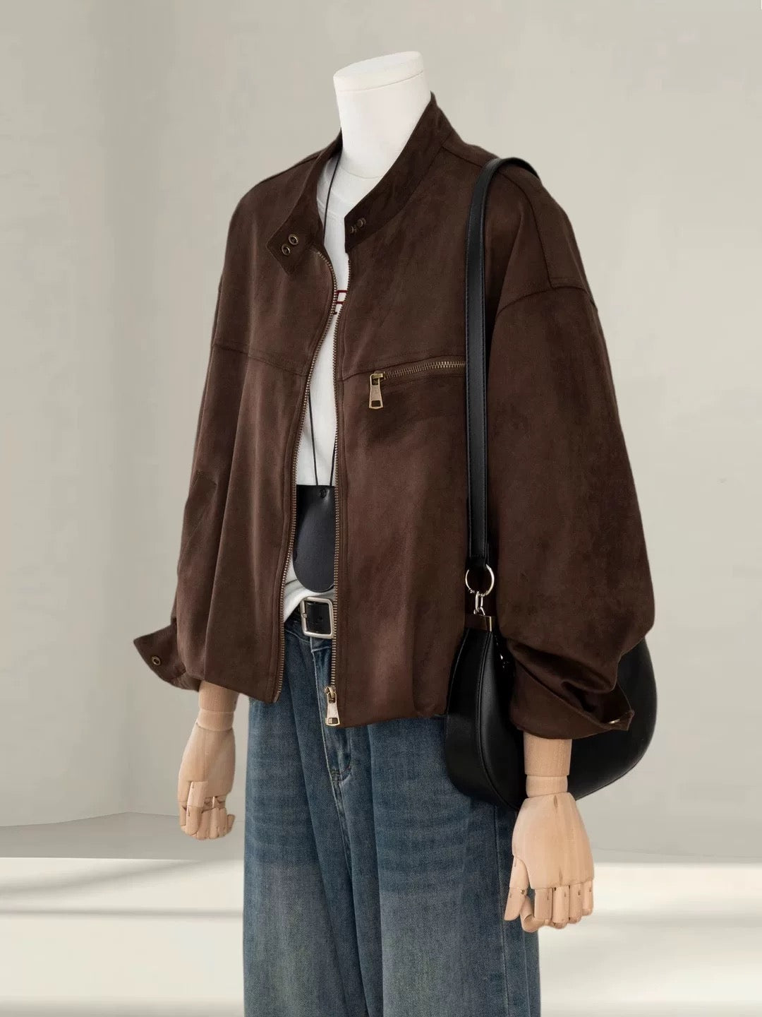 Maillard suede jacket for women, petite, 2025 spring and autumn new Korean style, super good-looking stand-up collar short jacket trend