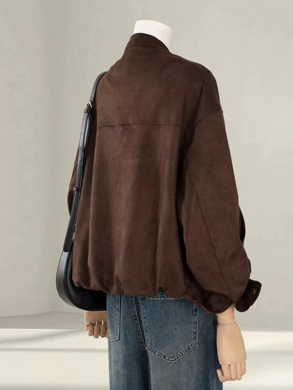Maillard suede jacket for women, petite, 2025 spring and autumn new Korean style, super good-looking stand-up collar short jacket trend