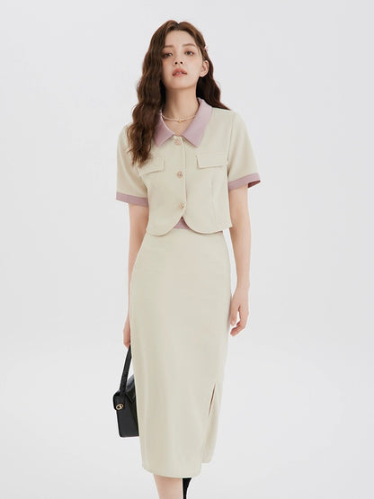 Li Shisan LSSAN high-end small fragrant style straight skirt suit women's summer slit skirt light mature two-piece set