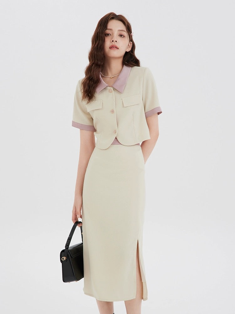 Li Shisan LSSAN high-end small fragrant style straight skirt suit women's summer slit skirt light mature two-piece set