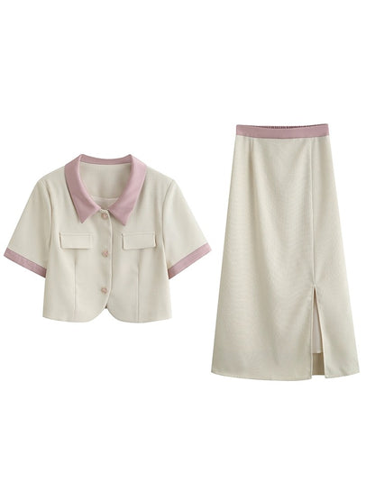 Li Shisan LSSAN high-end small fragrant style straight skirt suit women's summer slit skirt light mature two-piece set