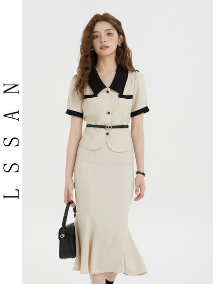 Li Shisan graduate student interview outfit, small fragrant top, elegant fishtail skirt suit, high-end two-piece set