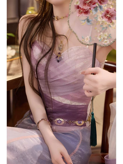 TUNTUN Spring/Summer "Twin Butterflies" Collection: Ethereal, fairy-style camisole featuring a purple-mist gradient, sweetheart neckline, and layered mesh—designed to be worn as an outer layer.