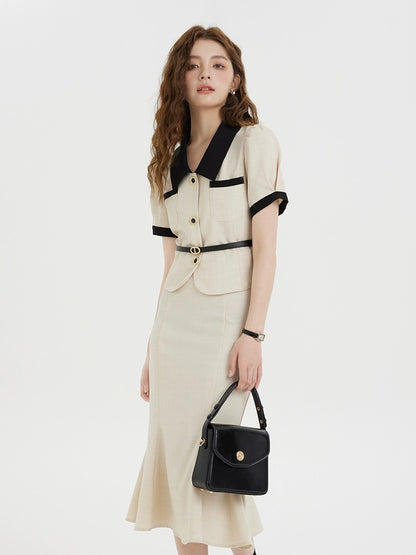 Li Shisan graduate student interview outfit, small fragrant top, elegant fishtail skirt suit, high-end two-piece set