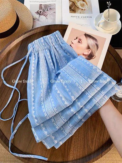 Grow freely - Ethnic print wide-leg pants for women, summer style, thin, high-waisted, loose, straight-leg casual pants