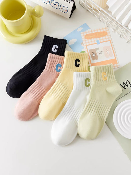 Spring and summer thin ins trendy all-match cute cartoon sports sweat-absorbent boat socks college ladies student short socks female