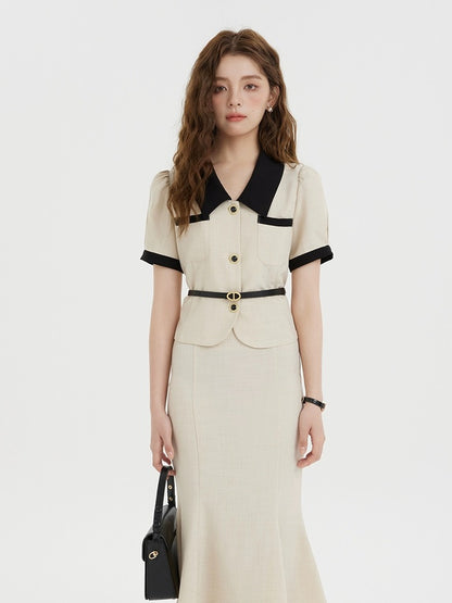 Li Shisan graduate student interview outfit, small fragrant top, elegant fishtail skirt suit, high-end two-piece set