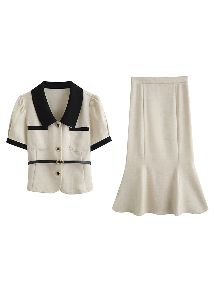 Li Shisan graduate student interview outfit, small fragrant top, elegant fishtail skirt suit, high-end two-piece set