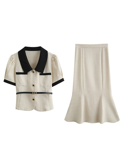 Li Shisan graduate student interview outfit, small fragrant top, elegant fishtail skirt suit, high-end two-piece set