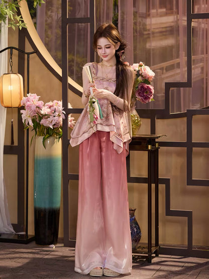 TUNTUN Spring/Summer "Blazing Trees & Flowing Light" Collection: Neo-Chinese Fantasy-Style Camisole Featuring Fireworks-Inspired Bead and Floral Embroidery (Designed for Outerwear)