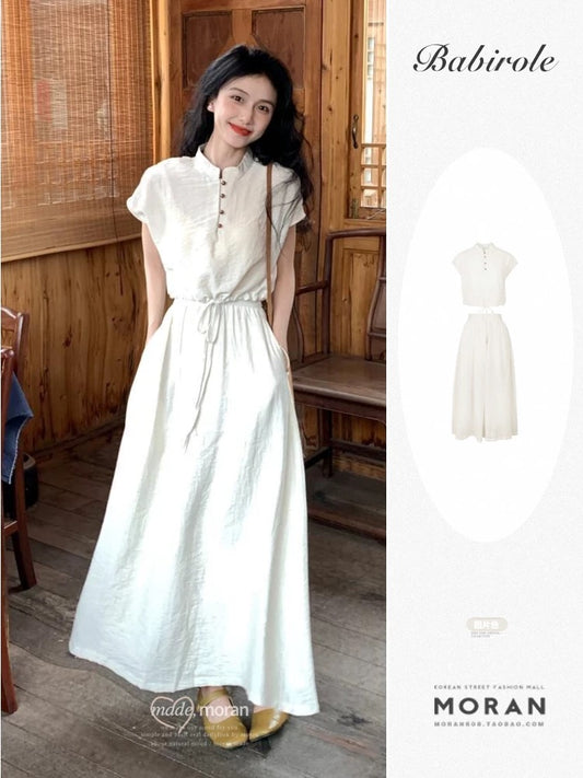 New Chinese Zen suit, summer temperament shirt, top, half-length skirt, relaxed design, niche two-piece set