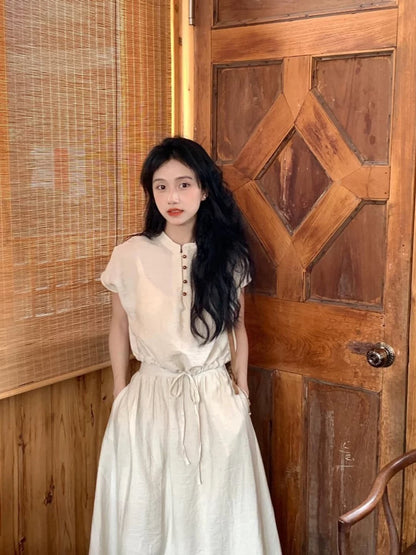 New Chinese Zen suit, summer temperament shirt, top, half-length skirt, relaxed design, niche two-piece set