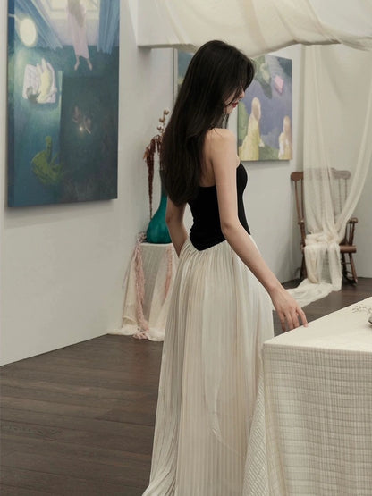 Drawdream ladylike one-shoulder tube top dress for women summer high-end contrasting color splicing slim long skirt