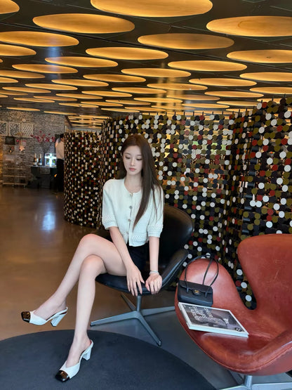 CHICYOU "Heiress Aesthetic" Wool-Blend Knit Cardigan – Elbow-Length Sleeves, Rhinestone Buttons, and Versatile Style (Available in 3 Colors