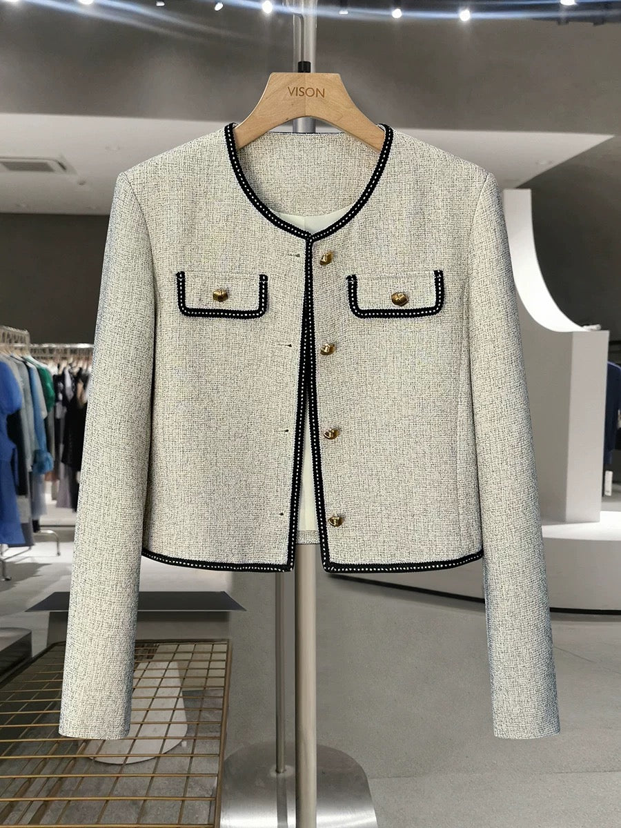 Silver-gray exquisite ladylike short suit jacket for women in spring and autumn 2025 new simple and fashionable tops