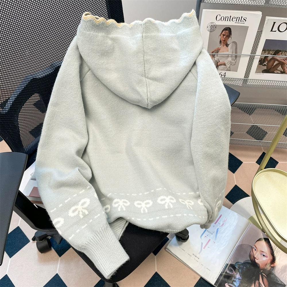 Japanese style unique hooded sweater jacket for women autumn and winter petite cute sweet knitted cardigan jacket