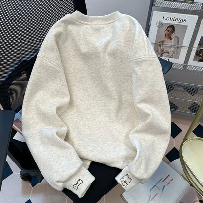 European fashion stylish age-reducing plush sweatshirt for women autumn and winter Korean lazy style cute puppy embroidered inner top