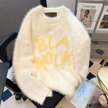 Milk fufu lazy thickened mohair soft waxy sweater women's spring autumn winter sweet dopamine inner base sweater