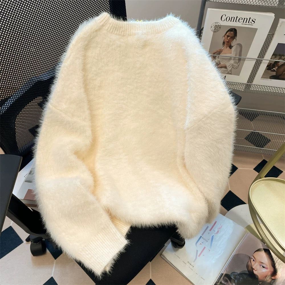 Milk fufu lazy thickened mohair soft waxy sweater women's spring autumn winter sweet dopamine inner base sweater