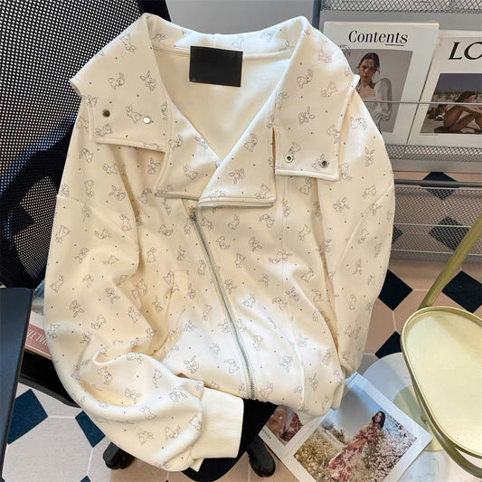 Design sense cute cream rabbit floral cardigan jacket women's spring and autumn Korean style lazy and relaxed niche sweater