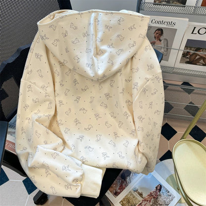 Design sense cute cream rabbit floral cardigan jacket women's spring and autumn Korean style lazy and relaxed niche sweater