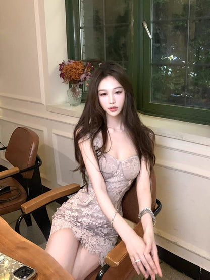 Amor "Tender & Alluring" Taro-Purple Lace Bodycon Camisole Dress