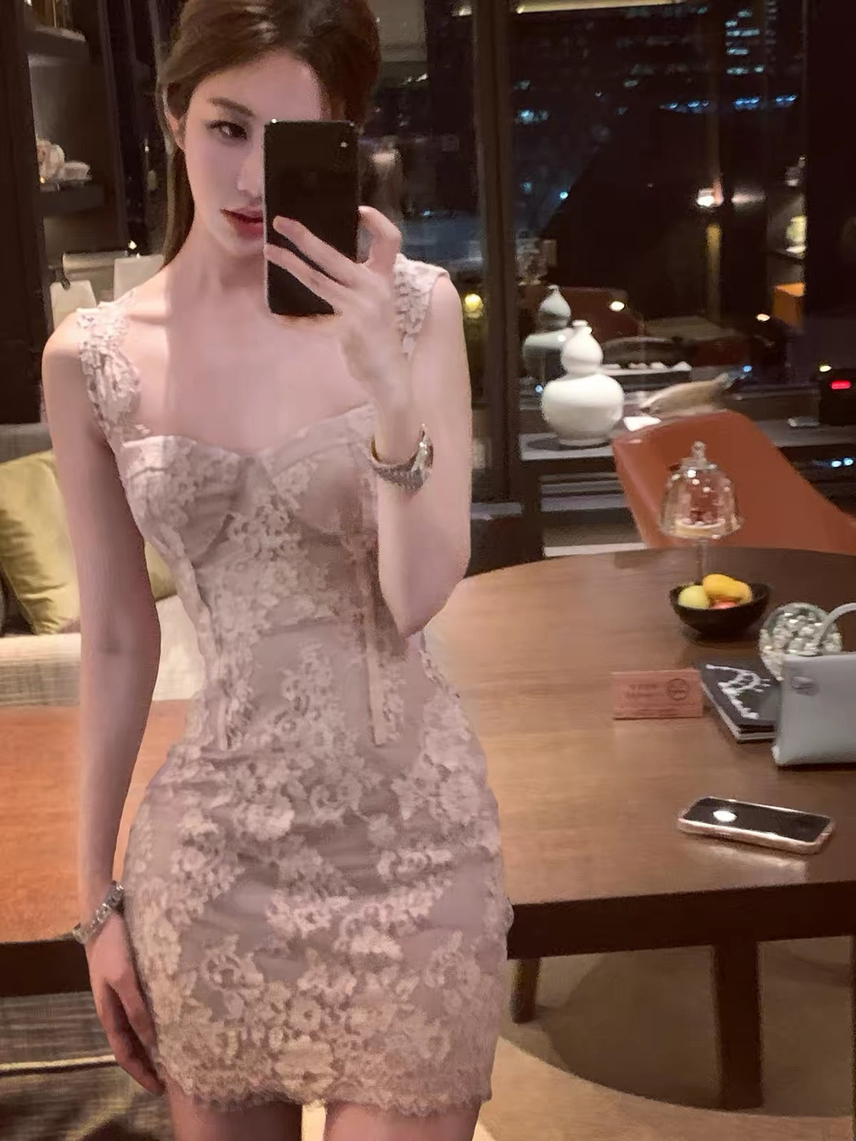 Amor "Tender & Alluring" Taro-Purple Lace Bodycon Camisole Dress