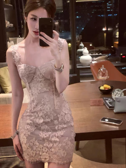 Amor "Tender & Alluring" Taro-Purple Lace Bodycon Camisole Dress