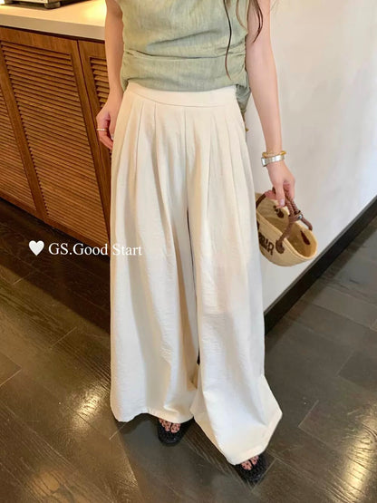 GS summer new Korean style loose lazy style pleated loose versatile casual pants wide leg pants 1612