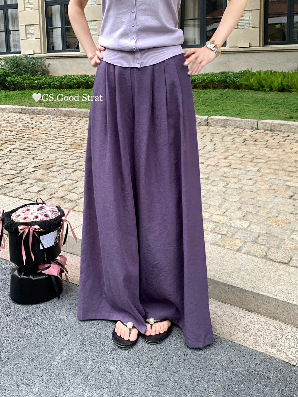 GS summer new Korean style loose lazy style pleated loose versatile casual pants wide leg pants 1612