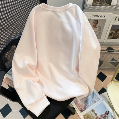 Pink Miffy Rabbit Embroidered Patch Plaid Sweatshirt Women's Autumn Korean Style Cute Sweet Petite Long Sleeve Top