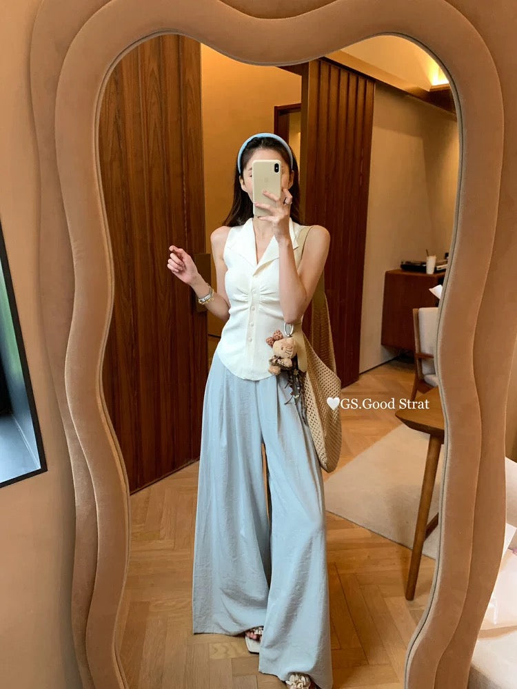 GS summer new Korean style loose lazy style pleated loose versatile casual pants wide leg pants 1612