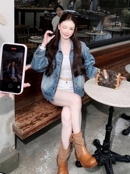 "Traveler" Wenwen's Personal Style: Loose, Trendy, and Versatile Denim Jacket (Pre-order WWX6WT1352) Search for this on Google