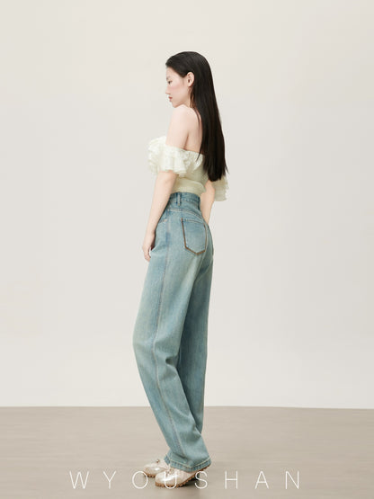 M8811 Wang Youshan high waist jeans women's loose new 2024 summer straight trousers slimming wide leg pants