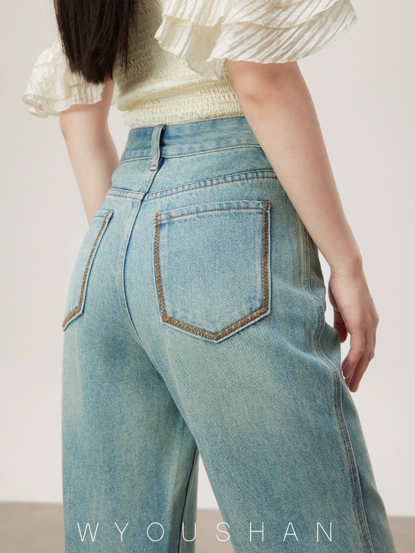 M8811 Wang Youshan high waist jeans women's loose new 2024 summer straight trousers slimming wide leg pants